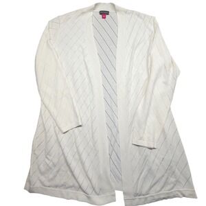 Vince Camuto Womens 1X Ivory Diagonal Pointelle Knit Open Front Cardigan 9299240